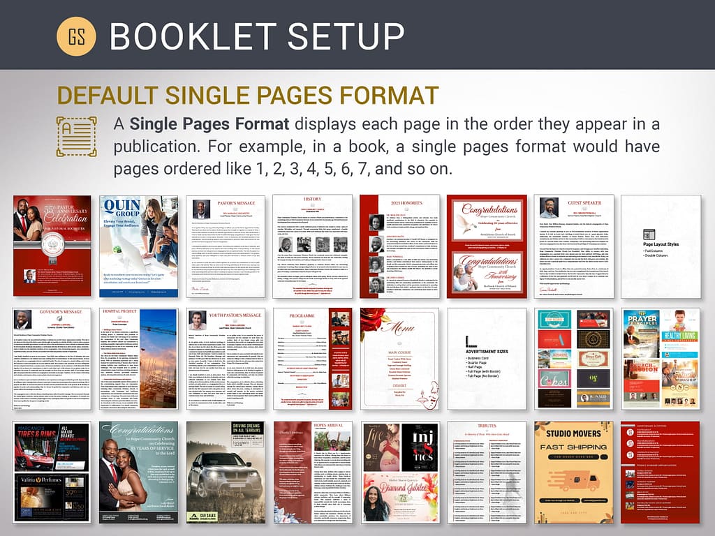 pages for Pastor Anniversary Souvenir Magazine Template for Canva