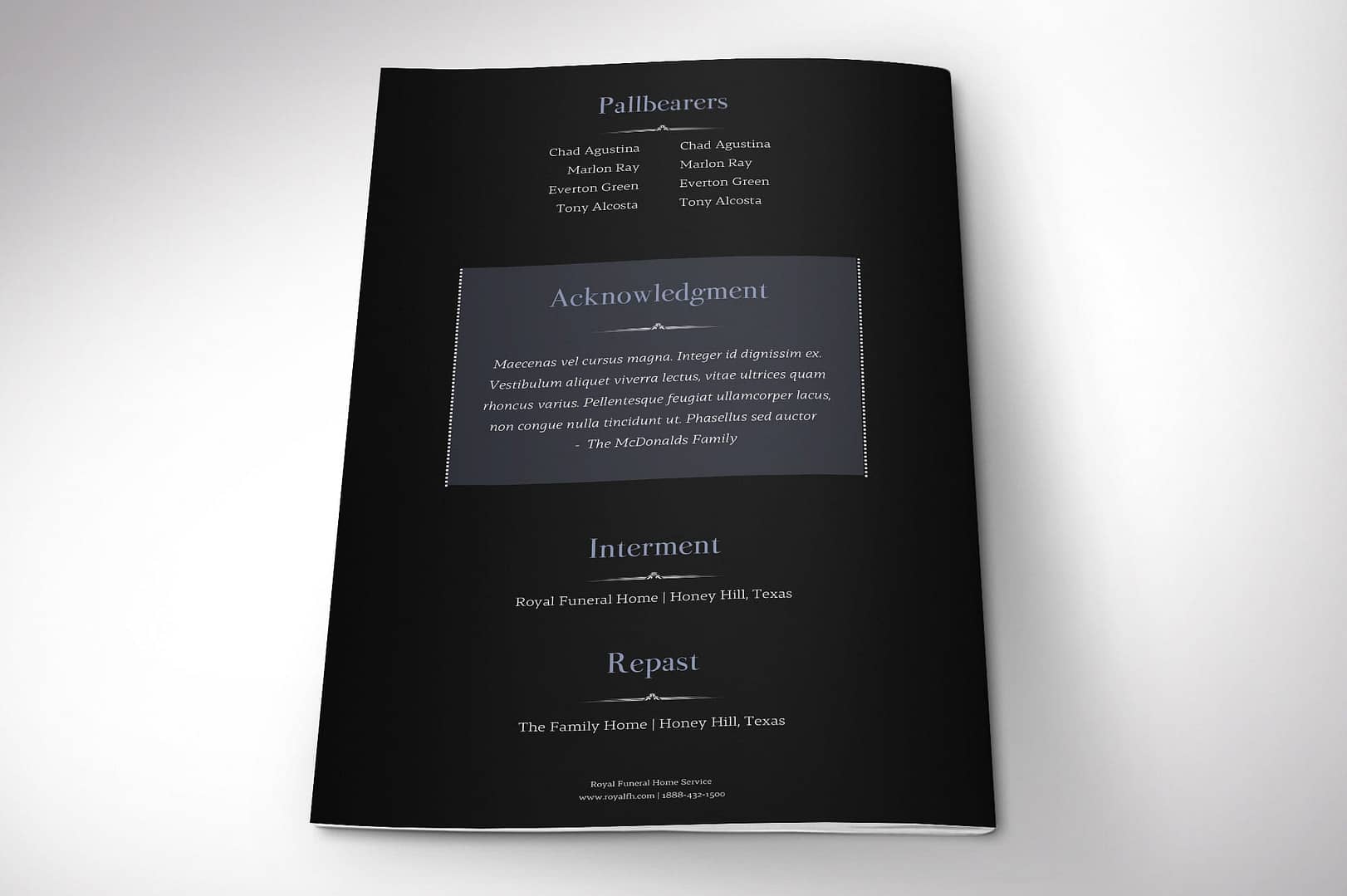 Brushed Metal Funeral Program Template for Canva