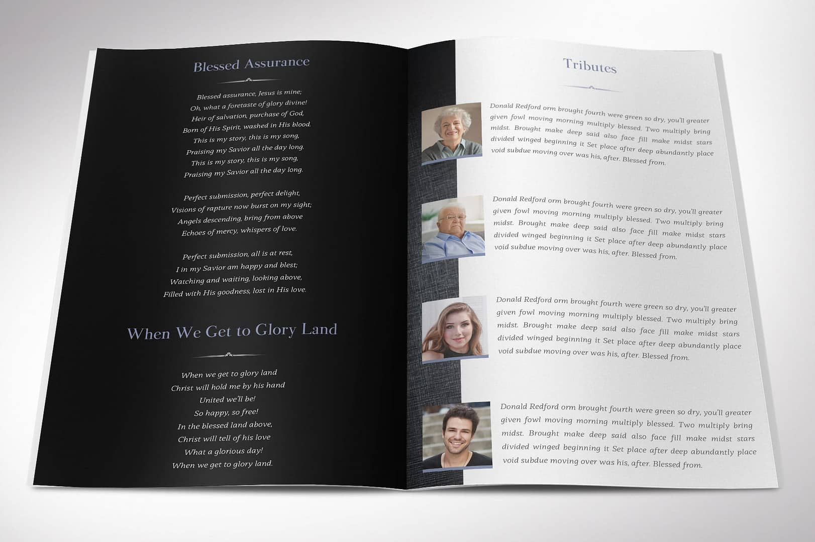Brushed Metal Funeral Program Template for Canva