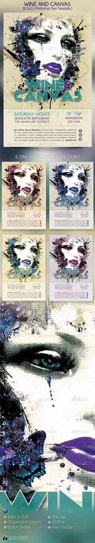 Wine and Canvas Art Event Flyer Template