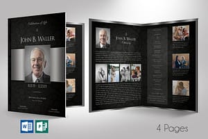 Black Silver Tabloid Funeral Program Word Publisher Template
