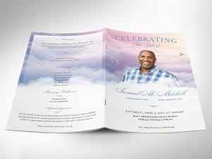 Heavenly Funeral Program Template for Canva, Purple Pink, In Loving Memory, Celebration of Life, Women's Obituary Template, 8 Pages, 5.5x8.5