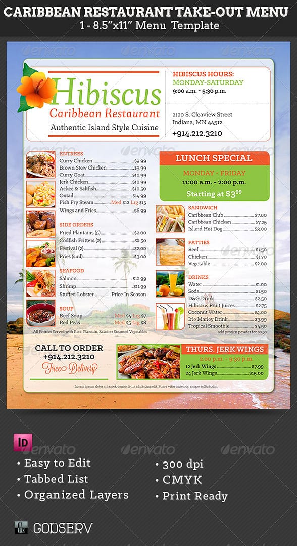 Caribbean Restaurant Take-Out Menu Template post thumbnail image